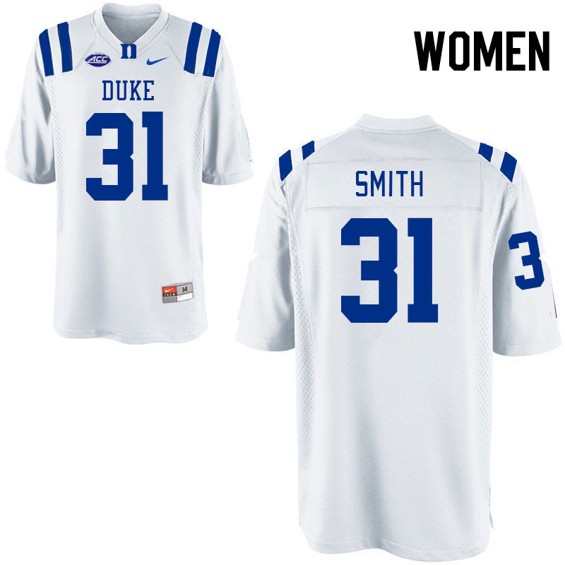 Women #31 Montreze Smith Duke Blue Devils College Football Jerseys Stitched-White